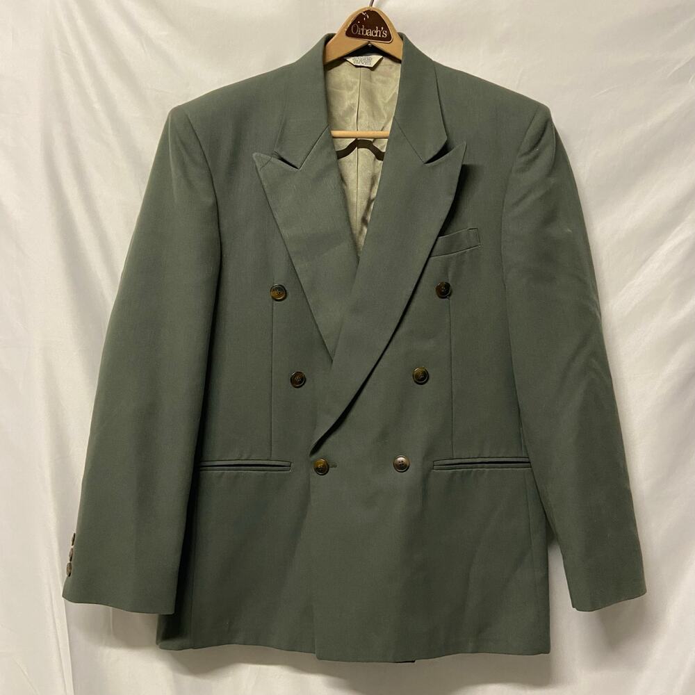 Cellini Suit Jacket Sport Blazer 40R Vintage Green Worsted Wool Peaked Lapel